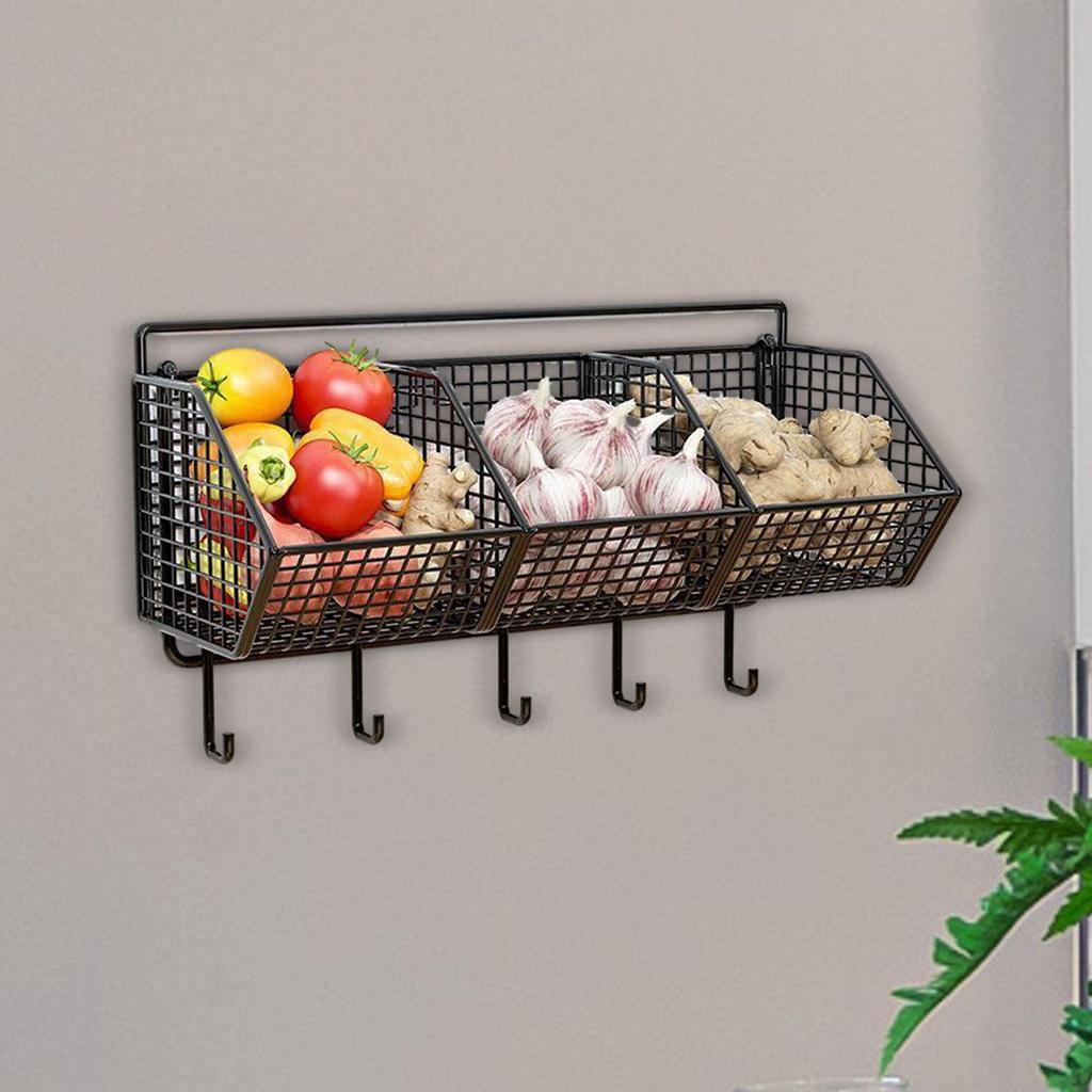 Garlic Ginger Storage Basket for Household Restaurant Farmhouse Black 2 Grids