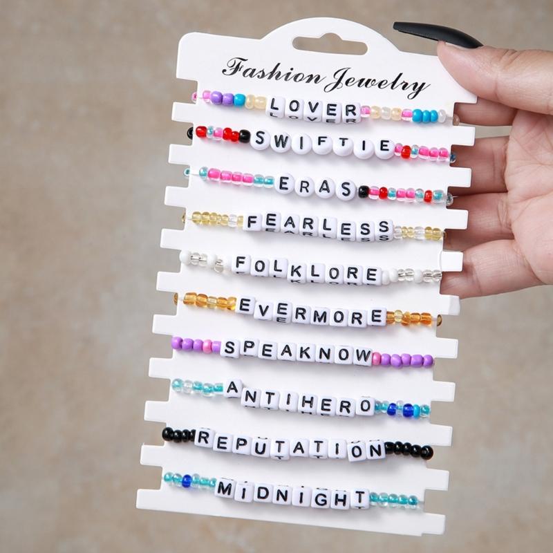 11Pcs Unique Swiftie Bracelets Adjustable Stretch Beaded Beach Bracelets Bohemian Swiftie Letter Bead Wristband Jewelry