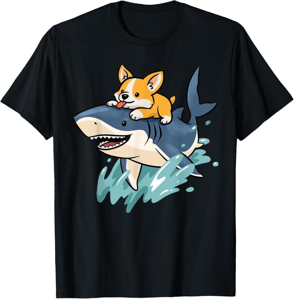 Корги Акула Смешной Корги Верхом на Акуле Собака Океан Животное Футболка XL