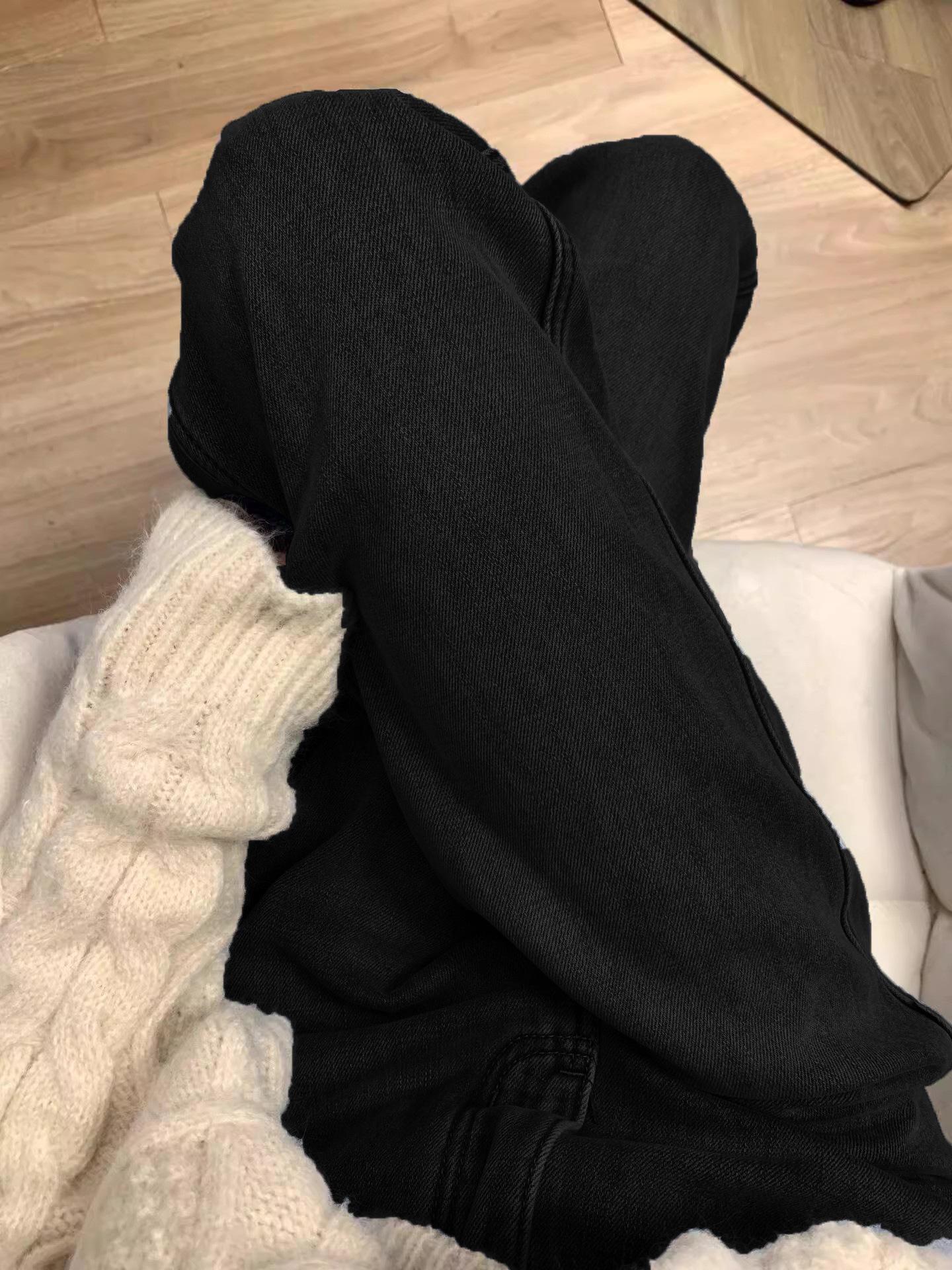 

Women s Plus-Size High-Waisted Fleece-Lined Straight-Leg Jeans - Winter s Popular Slimming Warm Wide-Leg Pants 5XL (for 90-100 kg)