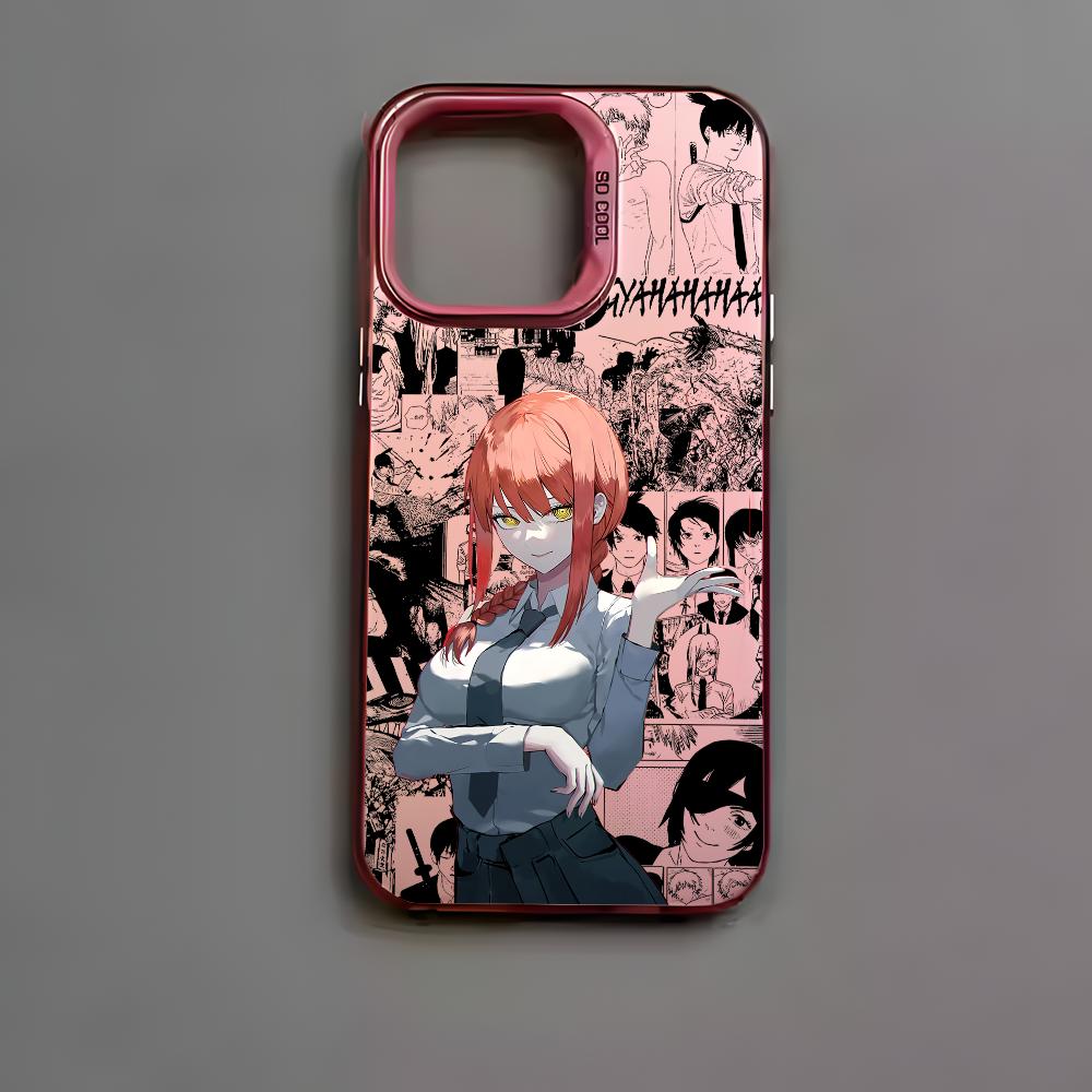 Cool Anime M-Makima Phone Case For iPhone 16 15 14 13 12 11 Pro Max Black Matte Multicolor Laser Metallic Aurora Cover