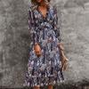Women's Fashion Sexy Slim Casual V-Neck Chiffon Floral Dress