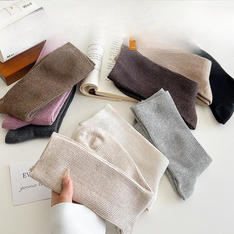 Women's Mid-calf Socks for Autumn and Winter, Boneless, Rolled-up, Pure Cotton Socks, Anti-slip, Breathable, Sweat-absorbing, Odor-proof, Pile Socks