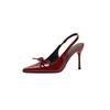 High heels women's summer 2025 new sexy pointed head burgundy bow bag head thin heel French sandals women