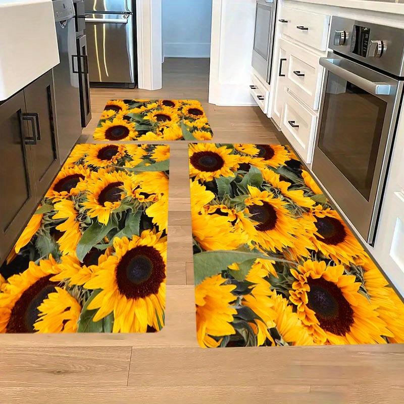 1Pcs Anti Fatigue Kitchen Rugs,Vibrant Sunflower Print Waterproof Non-Slip Thick Cushioned Kitchen Mat Heavy Duty Comfort Standing Mat for Kitchen