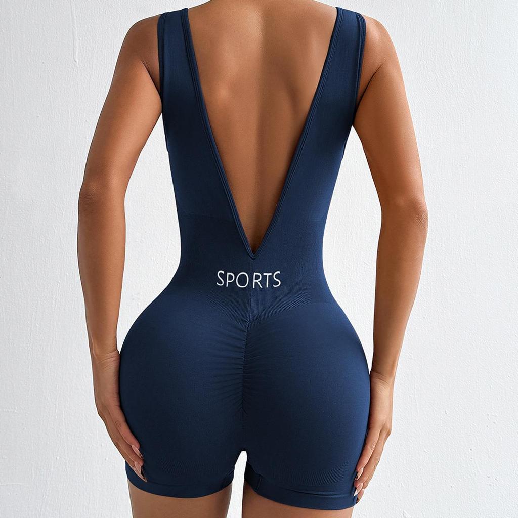 Seamless Deep V-Neck Yoga Bodysuit: Women's Nude-Tight Shaping Sportswear with Beautiful Back Design