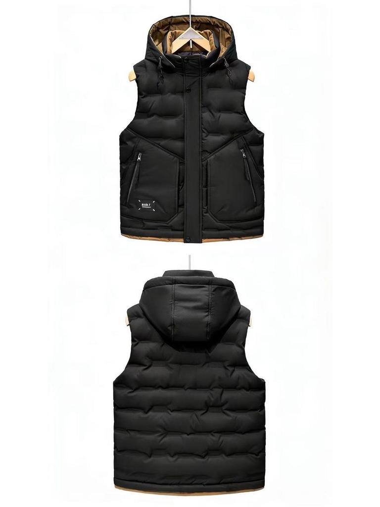Men's Trendy Hooded Sleeveless Cotton Vest for Autumn/Winter