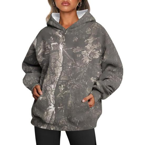 Sudadera con capucha para mujer Otoño Invierno Estampado de Hojas Bolsillo Grande Mangas Largas Gruesa Cálida Holgada Con Capucha Camuflaje Diario Deporte Superior