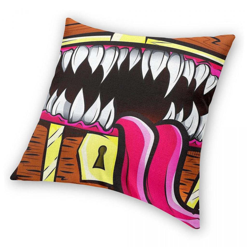 Mimic Chest Monster Loot Square Pillowcase Polyester Linen Velvet Creative Zip Decorative Home Cushion Case 45X45