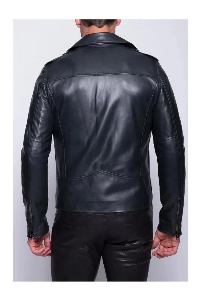 Μπουφάν Χειροποίητο Μαύρο Γνήσιο Ανδρικό Χειροποίητο Δέρμα Αρνιού Μοτοσικλετιστή Biker Causal Κομψή Εφαρμογή