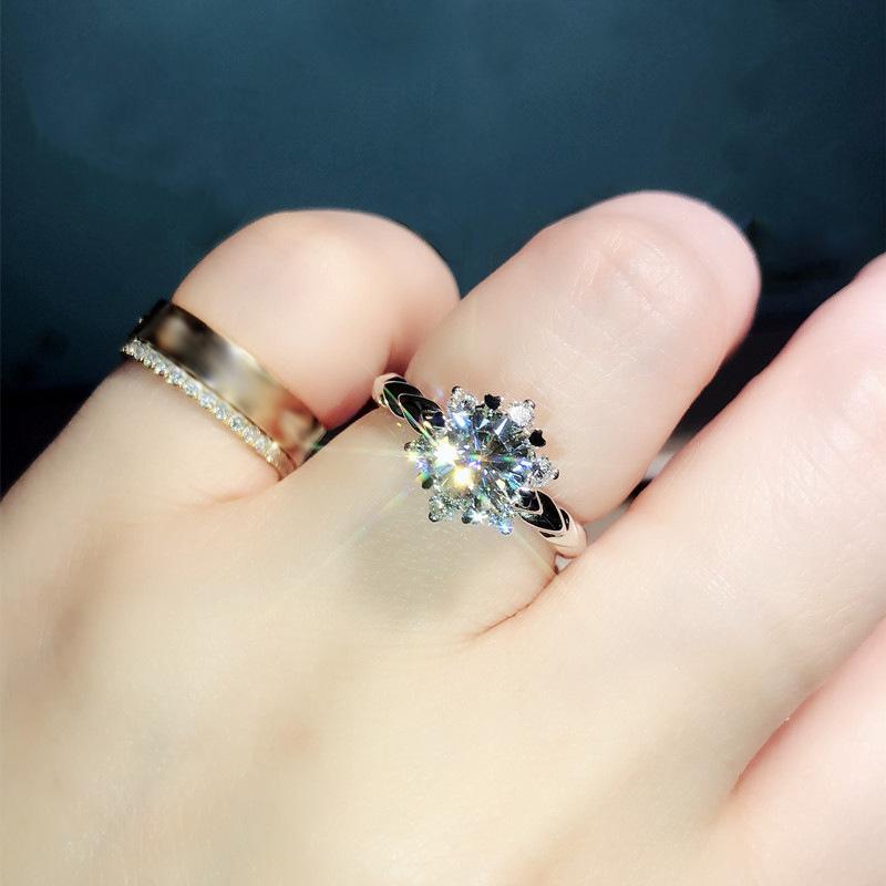 Flower Zircon Ring, Female Classic Trend, Bride Trend, Elegant Attending Banquet, Simple Luxury, Shiny Jewelry, Headwear