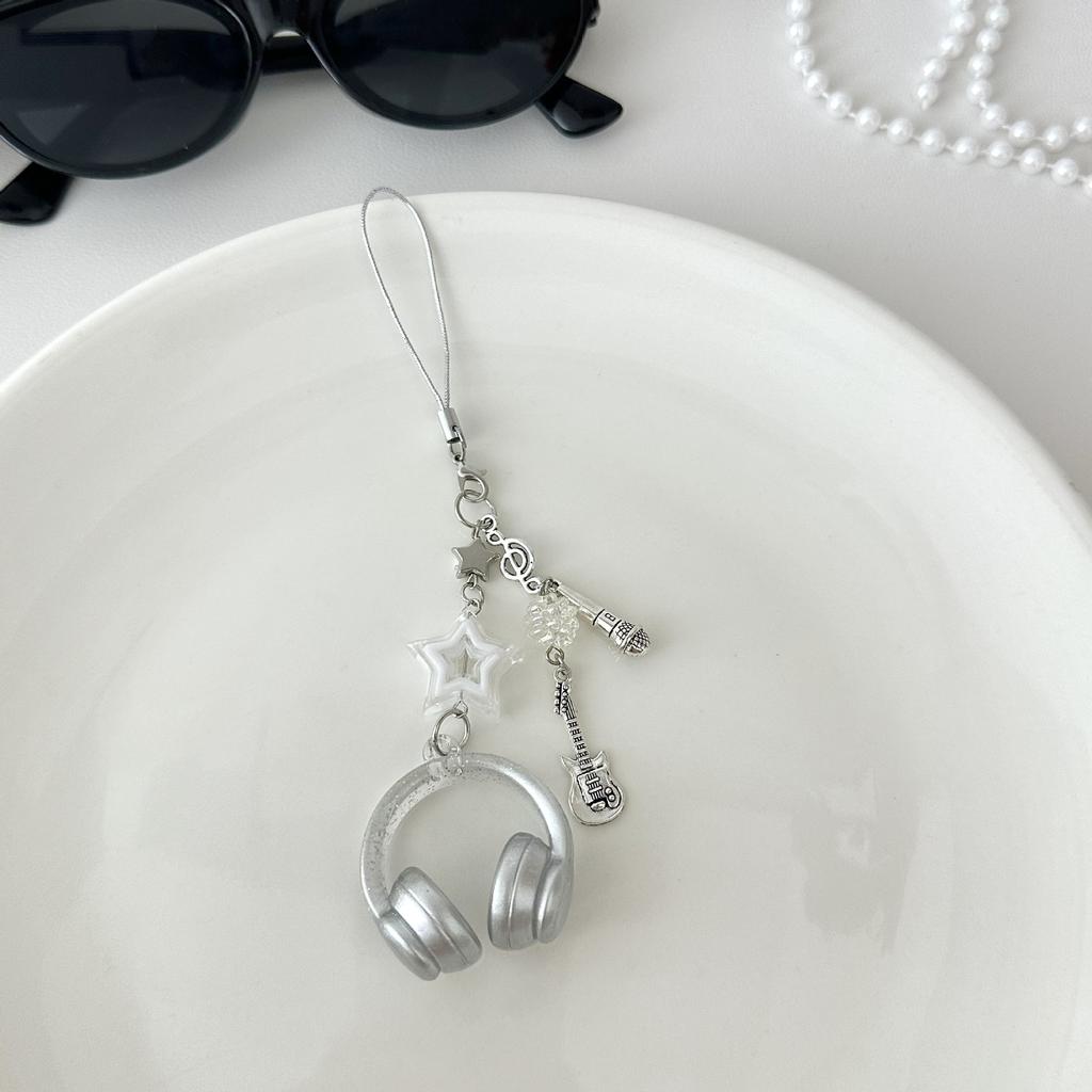 Glitter Earphone-shaped Cute Star Guitar Microphone Pendant Phone Chain Lanyard Girly Backpack Charms Bag Hanging Gifts Bag Charm