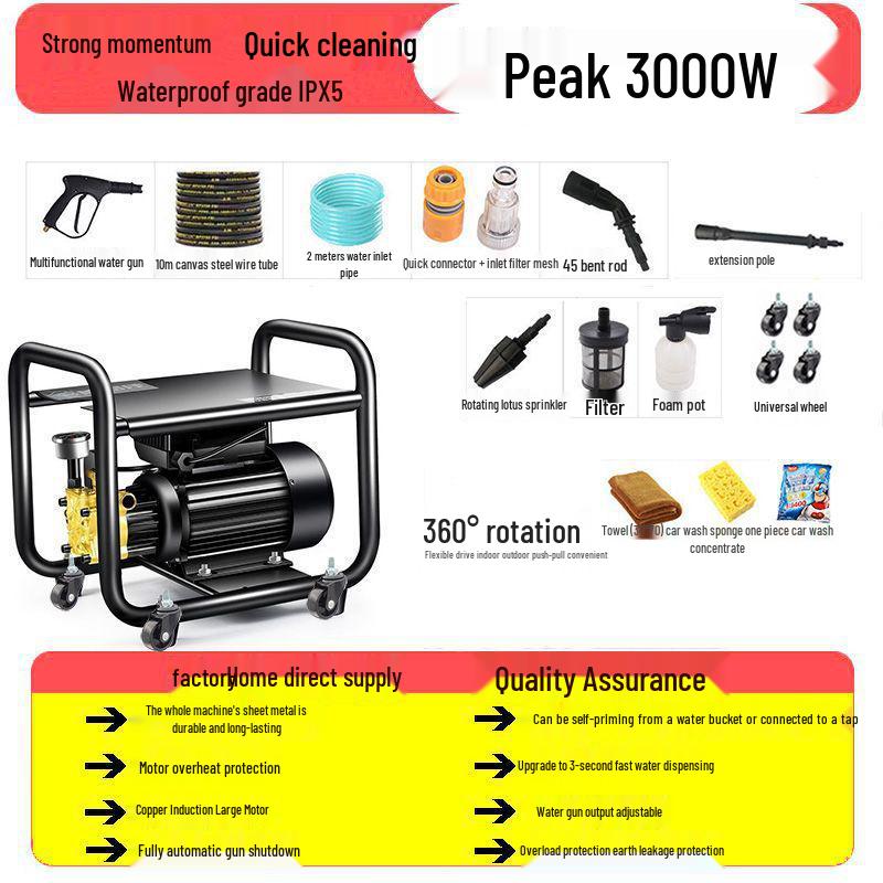 220V High-Power Portable Smart Car Wash - Automatic High-Pressure Cleaning Gun
