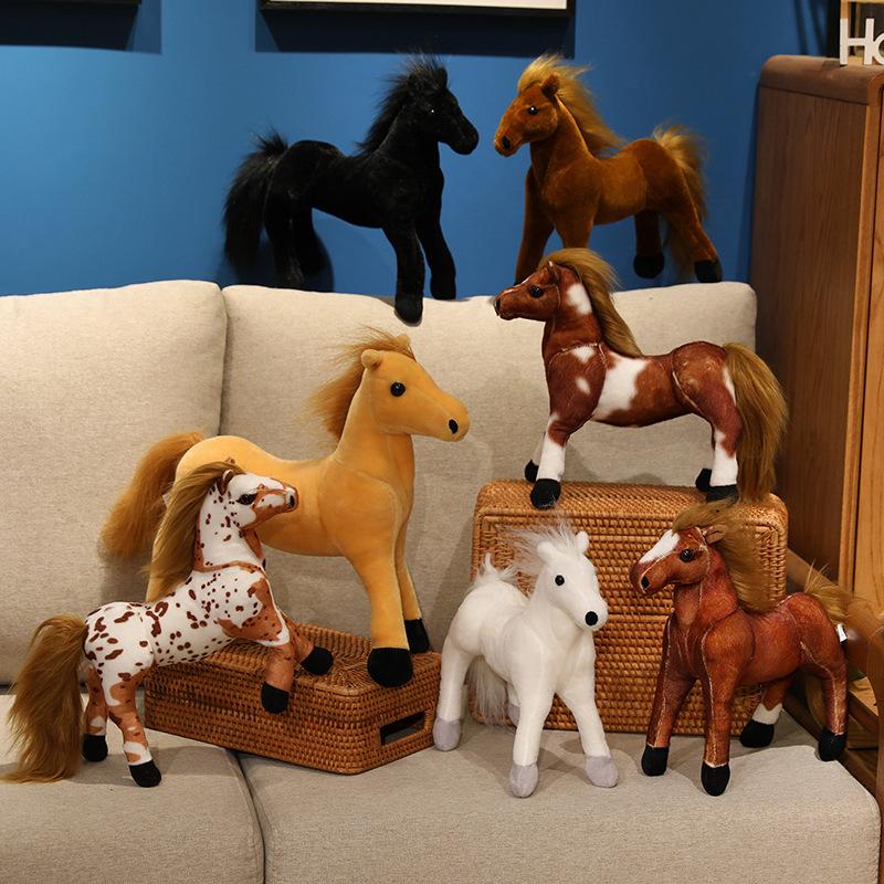 Simulation animal black pony doll plush toy small white horse zodiac horse doll children's doll