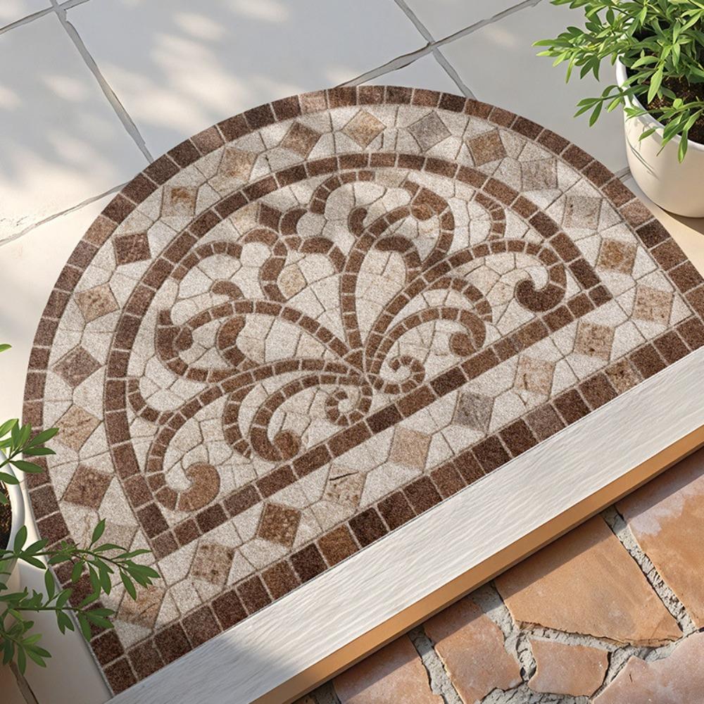 Anti-Slip Semi-Circular Door Mat Crystal Velvet Floor Mat Home Decor Entrance Rug Hallway Style 1