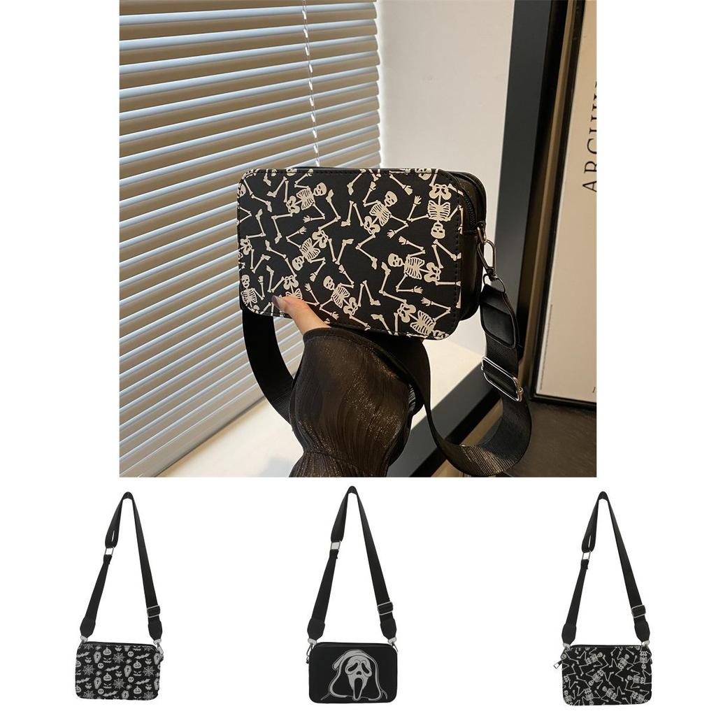 Sac à Bandoulière Crâne d'Halloween pour Femmes en Cuir PU Sacoche Décontractée Bandoulière avec Fermeture Éclair