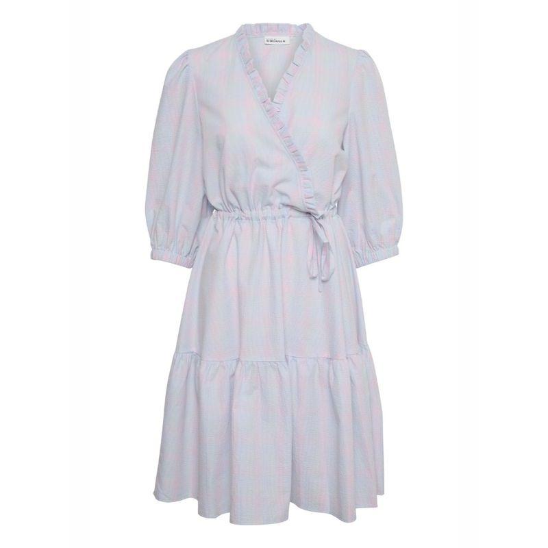Very Good Looking! ~ Simple and Elegant Ruffles V-neck Half Sleeves Drawstring Waist Imitation Wrap Mid Length Long Length Dress