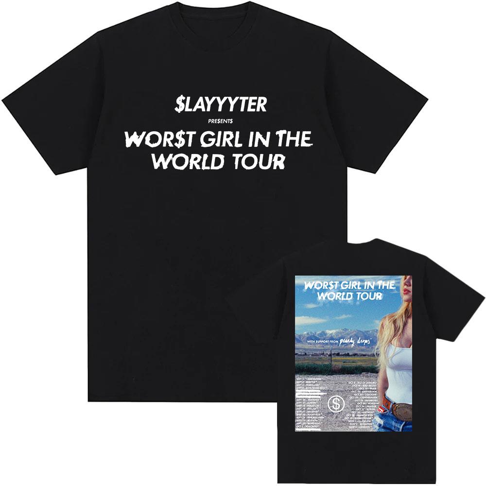

WOR$T GIRL IN AMERICA World Tour 2026 T-shirt Slayyyter Singer Design Printing Tshirts Short Sleeve 100%Cotton Male Tees Unisex Tops Anime T-shirts XS