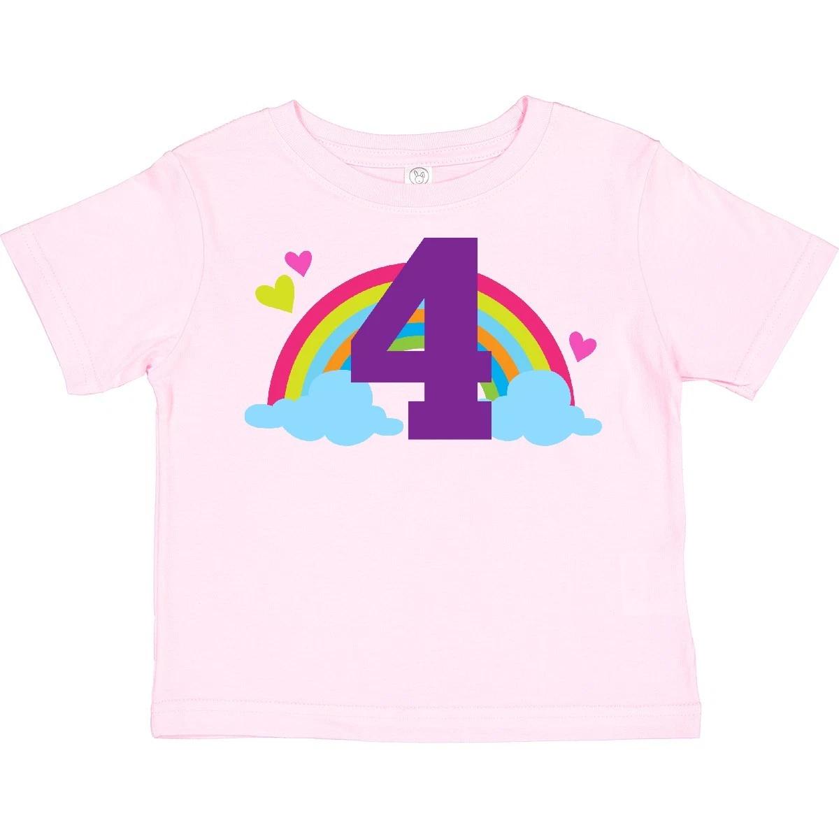 Inktastic 4th Birthday Rainbow Toddler kids boys T-Shirt Fourth Number Four Girls Cute Kid 140