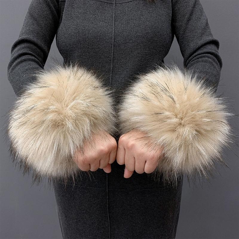 Faux Fur Cuffs Arm Warmers Furry Wrist Cuffs Holiday Costume Accessory for Women