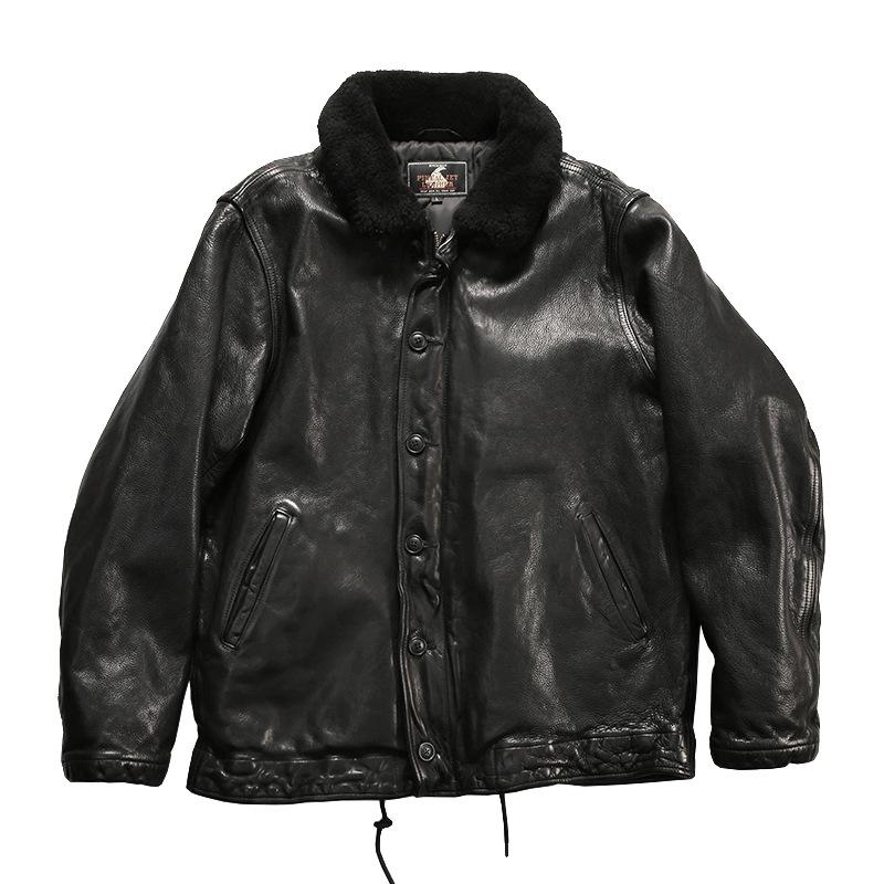 Vintage Ami Kaji American Deck Wear N Leather Leather Wear Men's Full Vegetable Tanned Goat Leather Cotton Wear Jacket