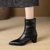 Retro fashion thick heel Martin boots women's autumn and winter new high-end pointed fleece warm short boots