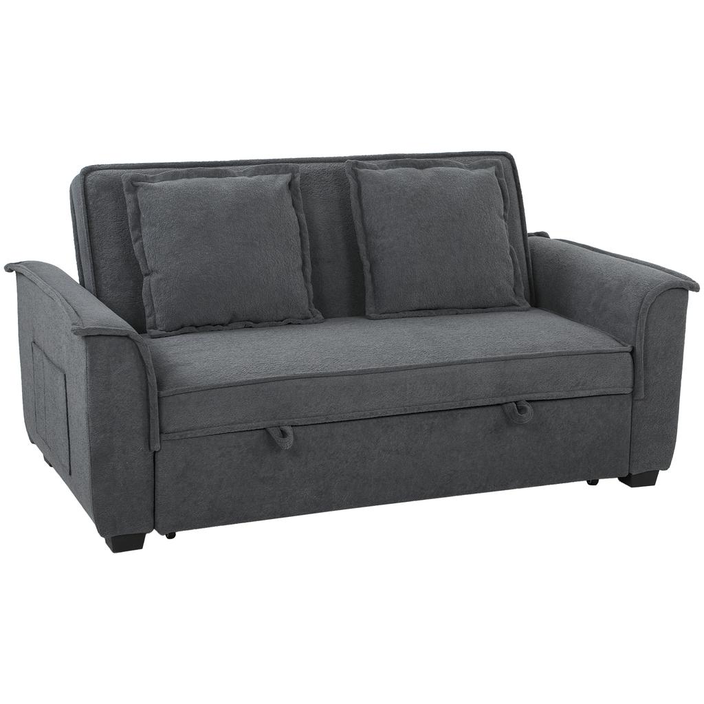 Futon Sleeper Sofa, Adjustable Backrest, 2-Seater with 2 Cushions, Dark Grey
