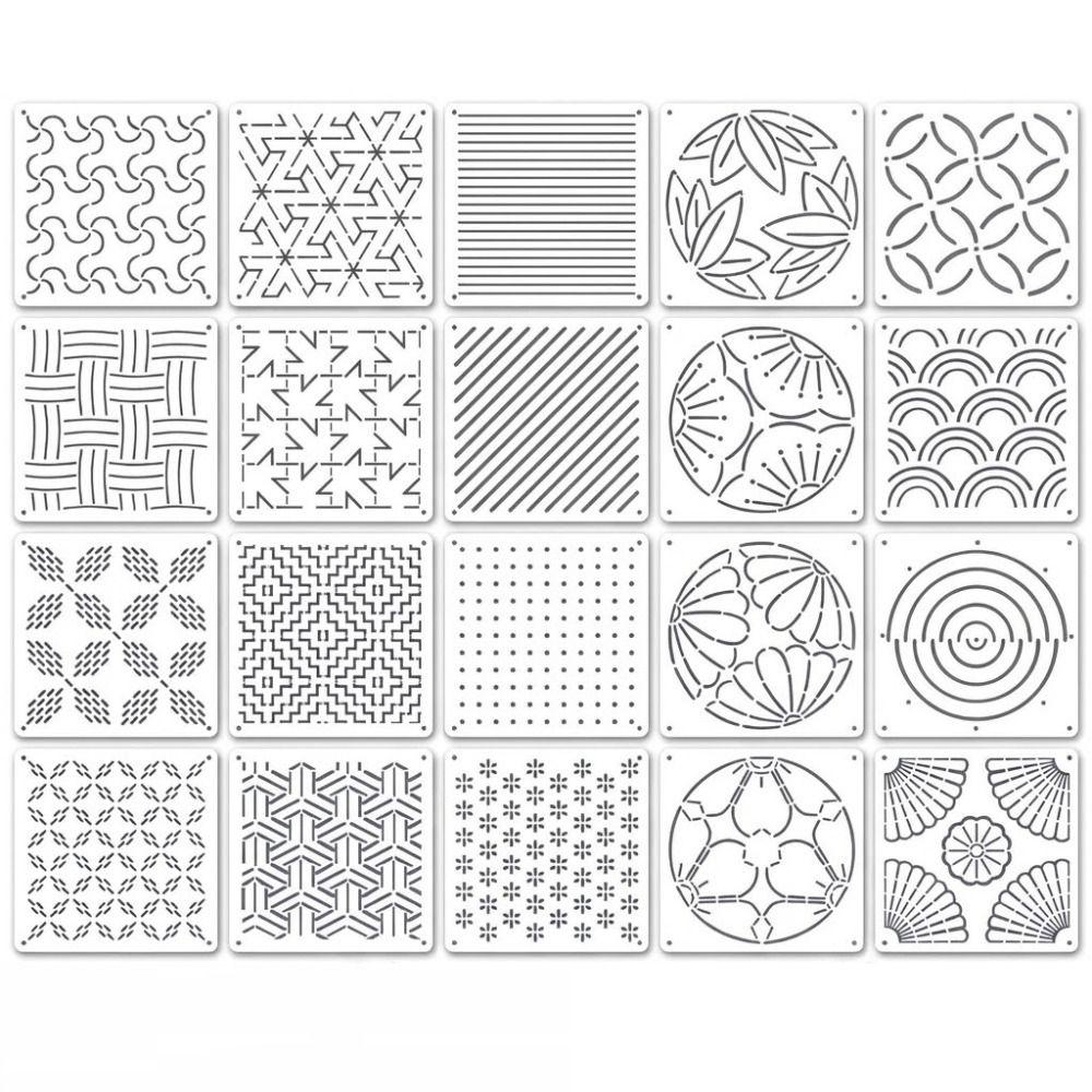 Kit de Plantillas Sashiko con Patrón Geométrico de 20 piezas/25 piezas Plantilla de Bordado Sashiko Reutilizable de PET Plantilla para Patchwork Hecho a Mano DIY