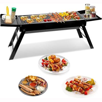 Neuer Edelstahl Holzkohlegrill Tragbarer Klappgrill Mit 2 Seitenablagen Grill für Draußen