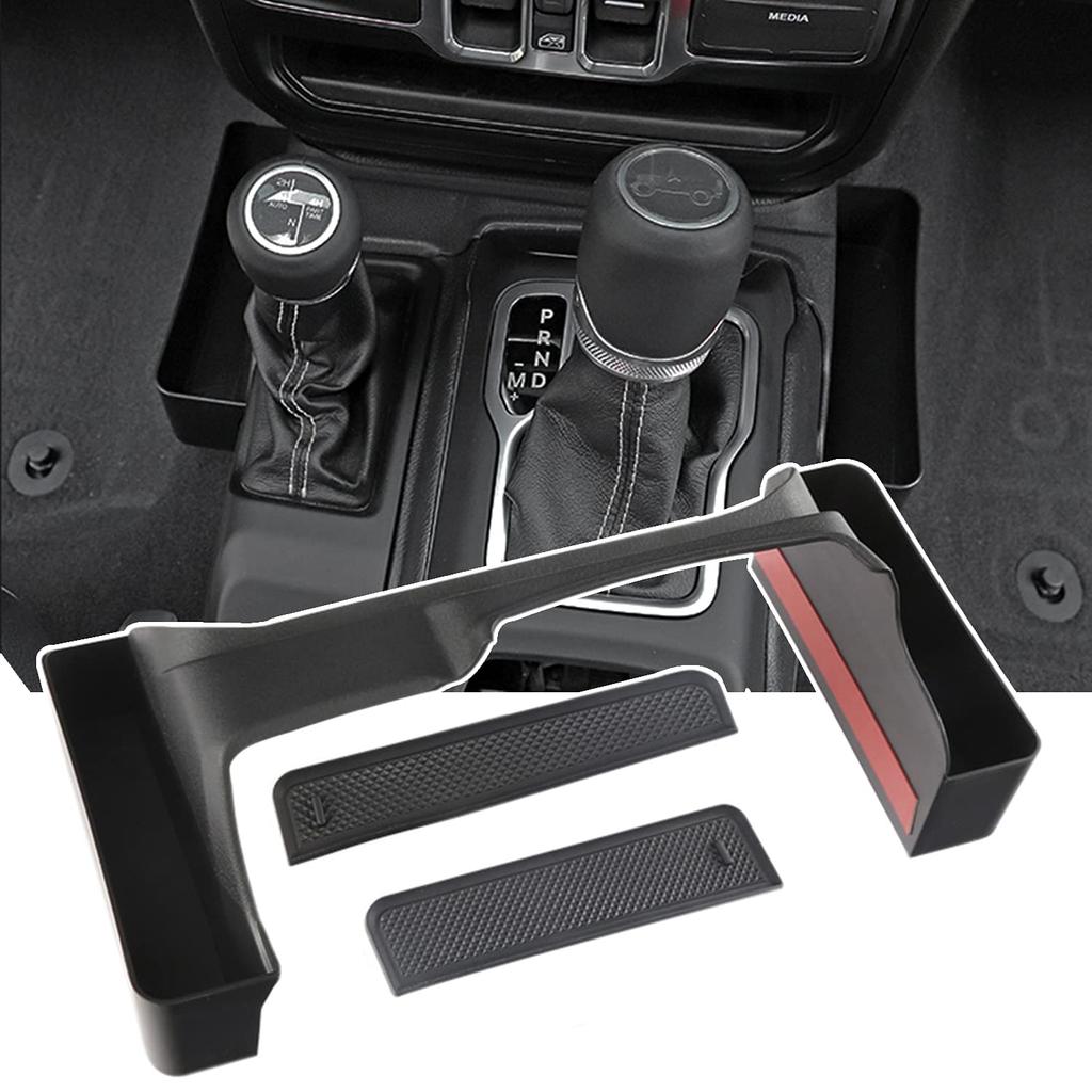 YOCTM Console Box Storage Case for Jeep Wrangler JL Gear Storage Box Center Console Tray Center Armrest Storage Box Custom Part with Mat 2018-2023
