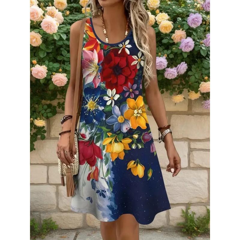 Printed sleeveless sundress without pockets