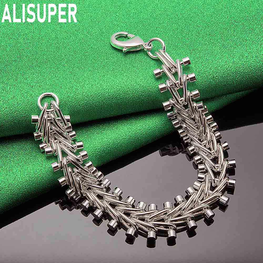 925 Sterling Silver Dumbbell-Shaped Side Chain Fashion Bracelet Gift Jewelry