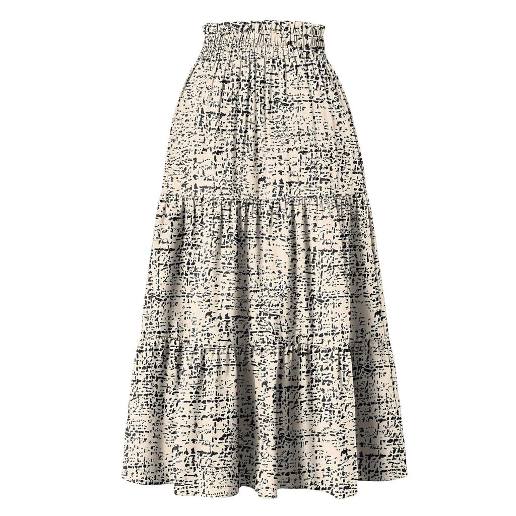 Womens Maxi Skirt Drawstring High Waisted Summer Long Skirts Lightweight Tiered Flowy Floral Pleated Skirts