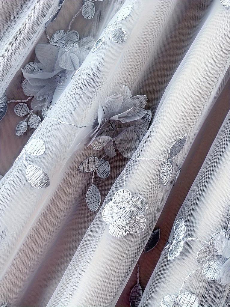 Charming Floral Applique Mesh Skirt - Elasticated Waist for Comfort - Casual Chic Style - Perfect for Womens Everyday Wardrobe