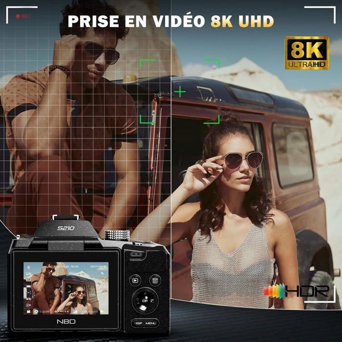 8K 64MP Digital Camera with Autofocus, 16X Optical Zoom, 3" 180° IPS Screen, WiFi, 64GB Card