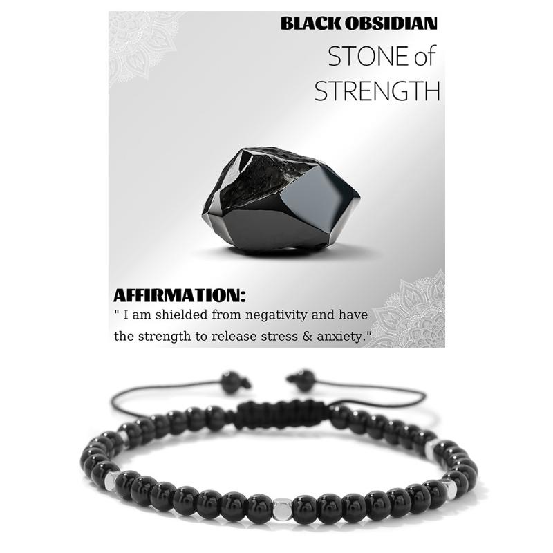 Pulseira Ajustável Trançada com Contas de Hematita de 4mm e Pedra Natural Adequada Para Homens e Mulheres Uso Diário Presente de Feriado Joias