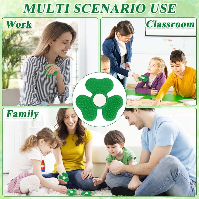 Texture Shamrock Sensory Spinner Toy For Kids Silicone Rotating Spinne Office Desk Toy For Adult Saint Patricks Day Gift