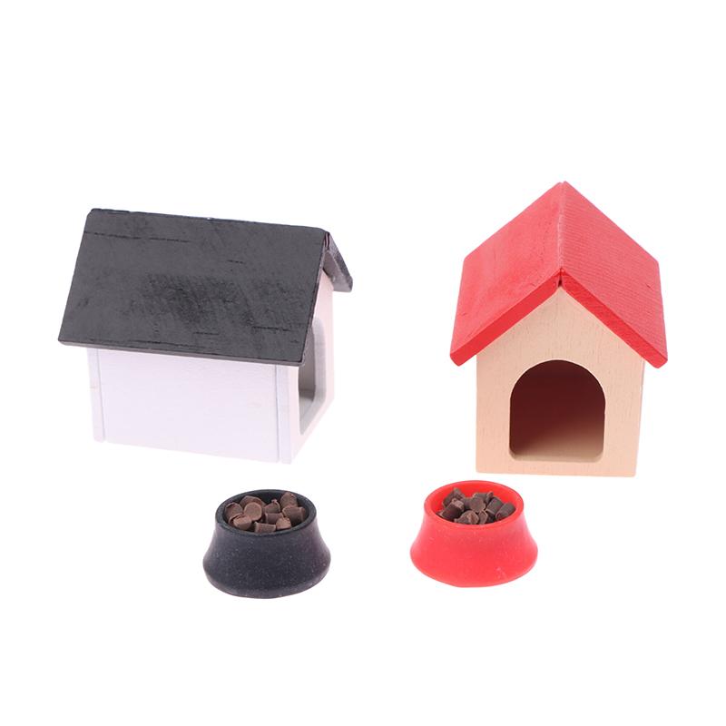 1:12 Dollhouse Miniature Kennel Doghouse Dog Basin Dog Food Furniture Model Decor Toy Doll House Accessories
