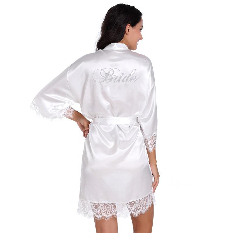 Women's high-end diamond-encrusted Bride lace cardigan wedding robe, European and American style silk bridal makeup morning robe