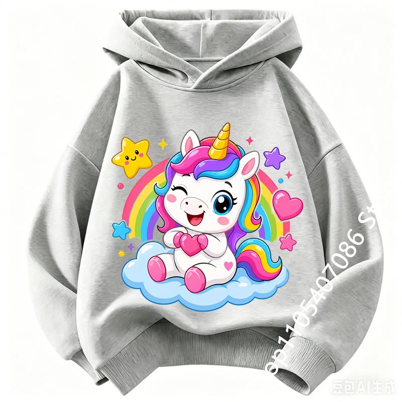 Autumn Winter Cute Unicorn Print Children's Hoodie Top Fashion Sports Long Sleeve Casual Boys Girl Pullover Kid Sweatshirt Coats