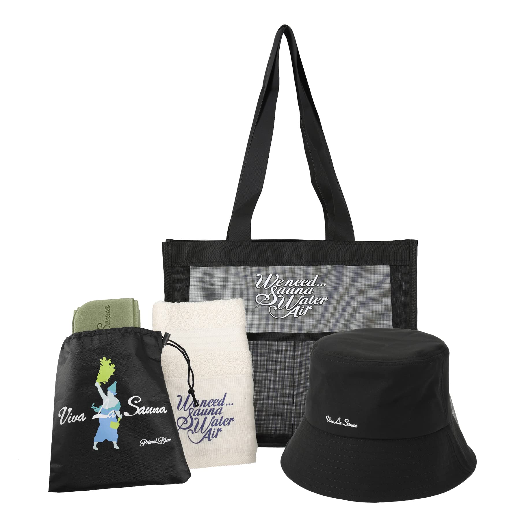 

Sauna sauna sauna face mesh tote sauna public bath [Primal Blue] set, hat, mat, towel, bag, sauna, activity, beginner s set, totono, camping, (black) чорний