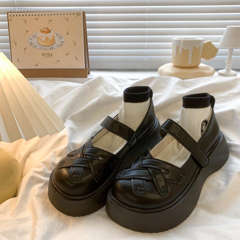 Women's Round Toe  Spring New Style Deep Mouth Literary Lady Campus College Style Height Increase Large Size Single Shoes