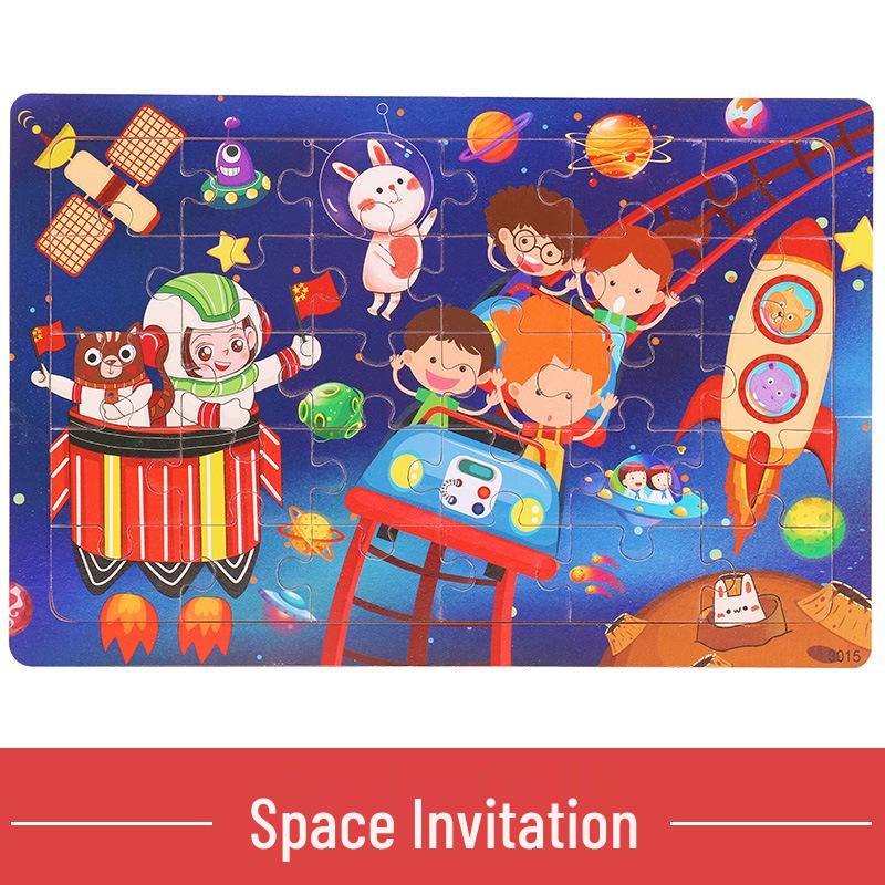 30-Piece Wooden Cartoon Base Puzzle for Early Education and Parent-Child Interaction
