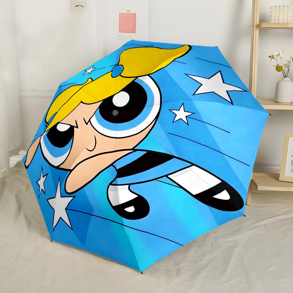 Powerpuff Girls Adventure Compact Travel Automatic Umbrella Compact 8-Rib Design Sturdy Construction All-Season Travel Vibrant Pattern Umbrella