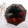 1 PC Automatic Folding Umbrella - Black Horse Pattern, Portable & Foldable Design with 8 Ribs, Christmas Birthday Gifts