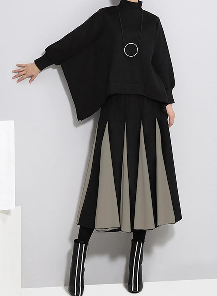 Sueeya Long Elastic Loose Perfect for and Everyday Fall and Winter Women's Skirt, Two-Tone, Waist, Simple, Fit, Figure-Flattering, Stylish, Slimming,