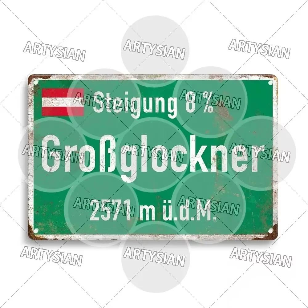 VintageVeloArty Tour De France Metal Wall Art 12x8 Inch Vintage Cycling Decor with Austria Italy Alpe dHuez Signs 20X30CM
