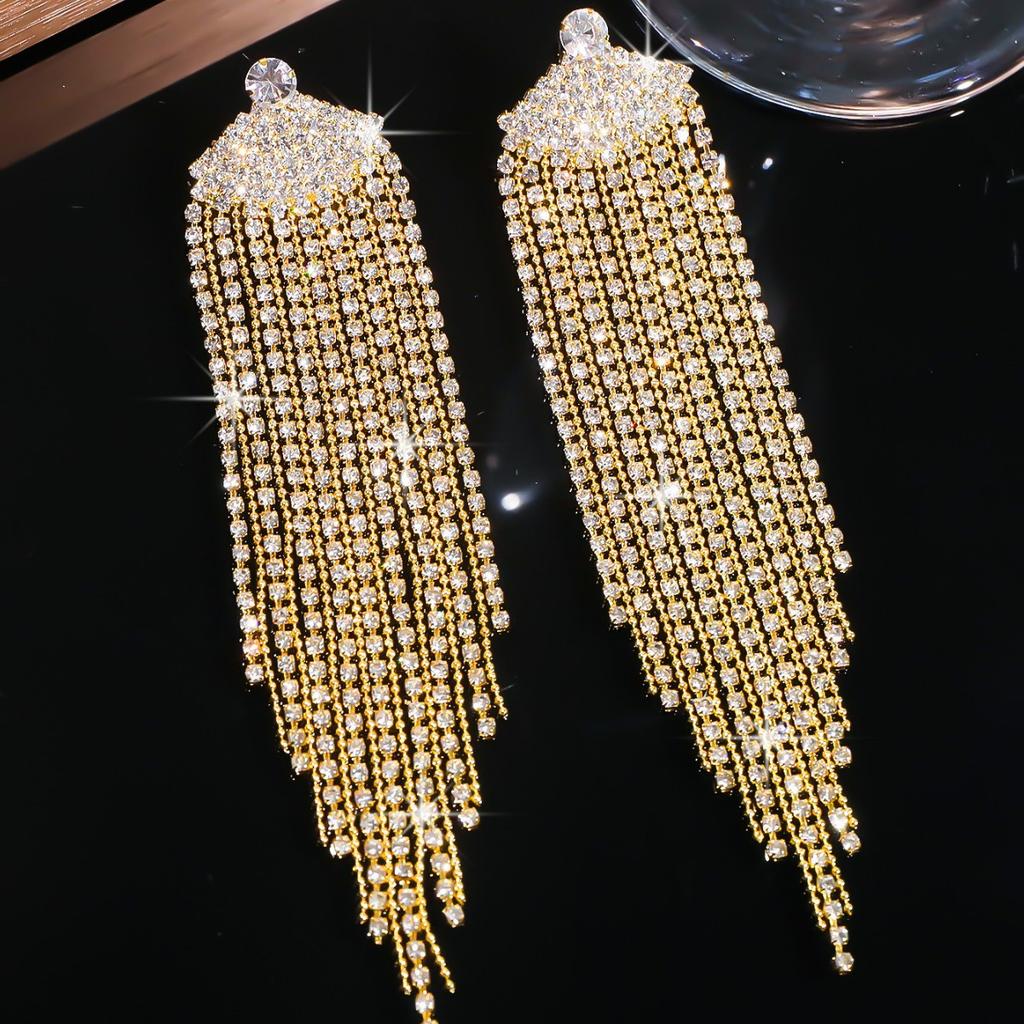 Schwerindustrie Glänzende Strass Lange Fransenohrringe