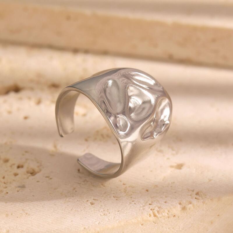 Stainless Steel Irregular Concave Convex Texture Wide Rings for Women Men Punk Smooth Opening Rings Party Jewelry Accessories