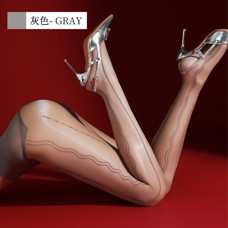 360 Nahtlose Bein-Slim-Strumpfhose Ausgefallenes Wellenmuster Gestreiftes Clubwear Streetwear Strümpfe Damen Sexy Ölglänzend Transparent Dessous